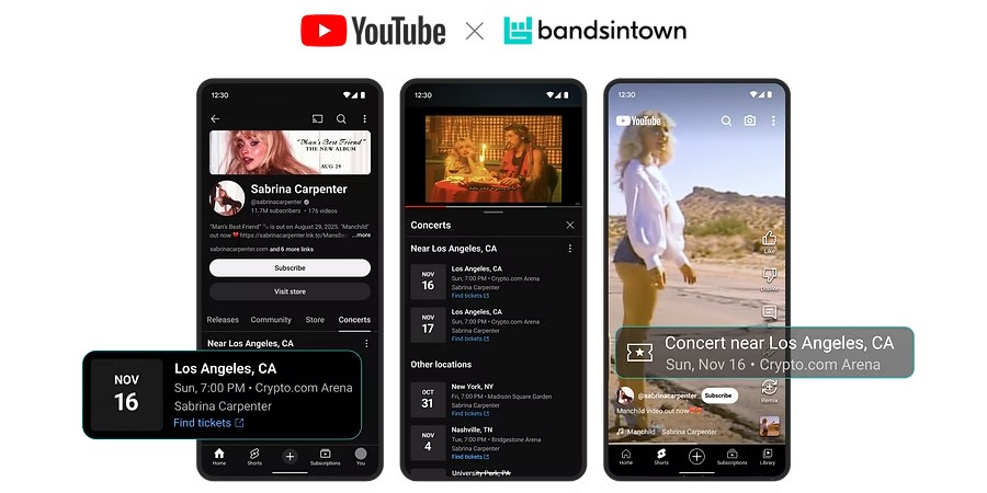 La musique YouTube obtient des fonctionnalités de fandom et des listes de bandsintown