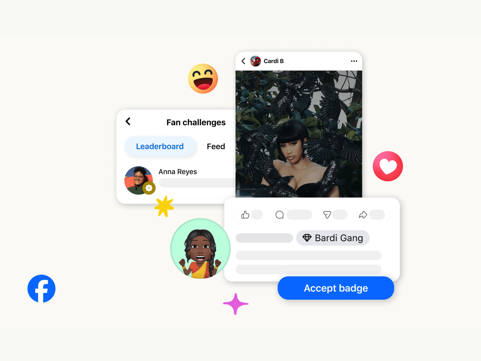 Cardi B, Ed Sheeran et J Balvin utilisent des badges personnalisés de Facebook "Top Fan"