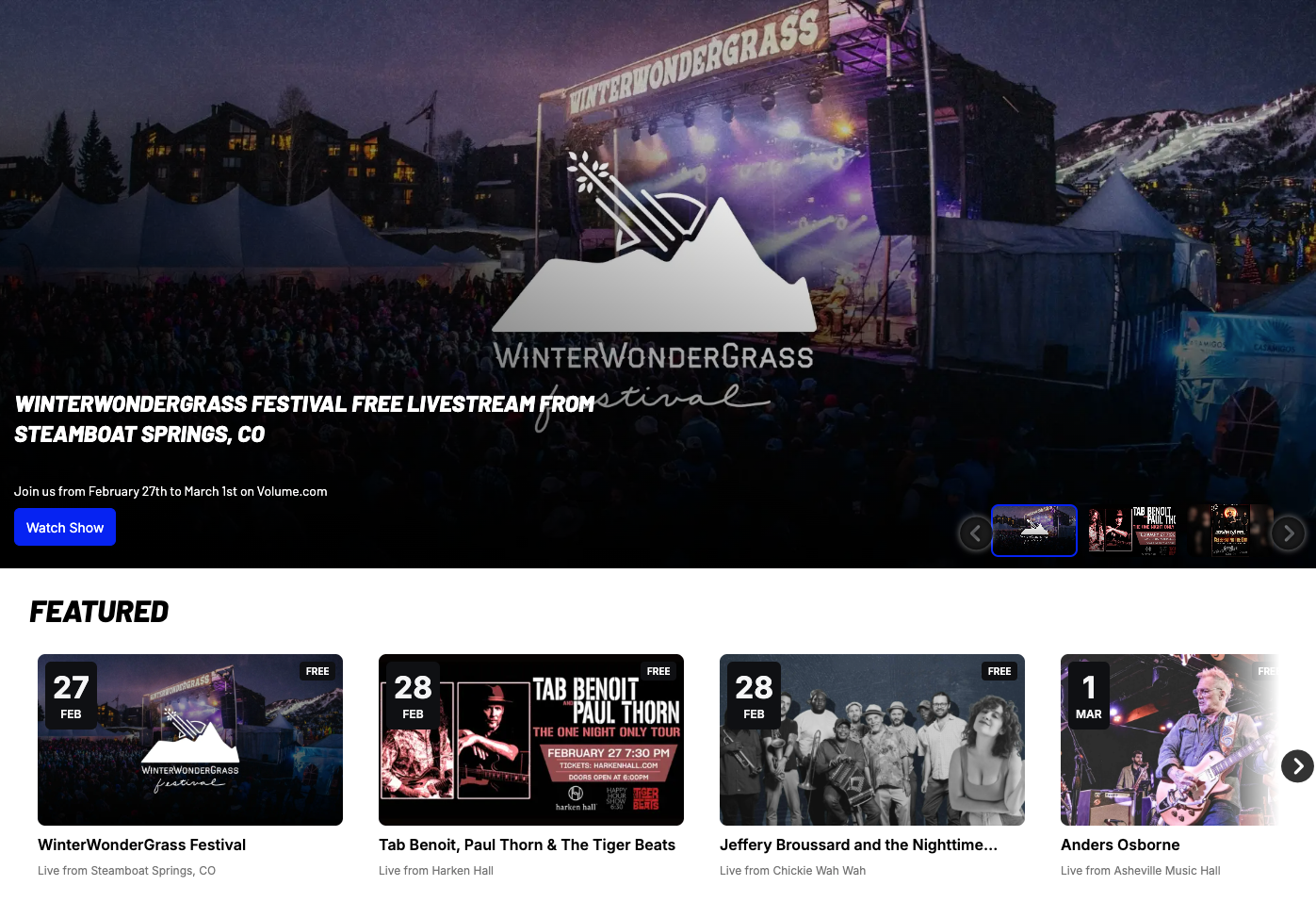 Volume diffuse en direct plus de 50 concerts de musique par semaine